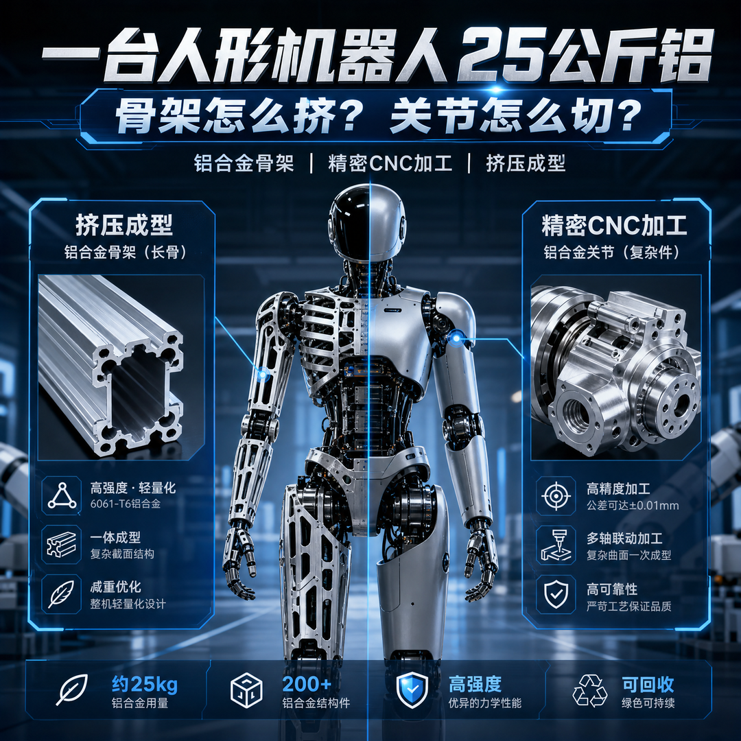 一台人形机器人25公斤铝,骨架怎么挤、关节怎么切