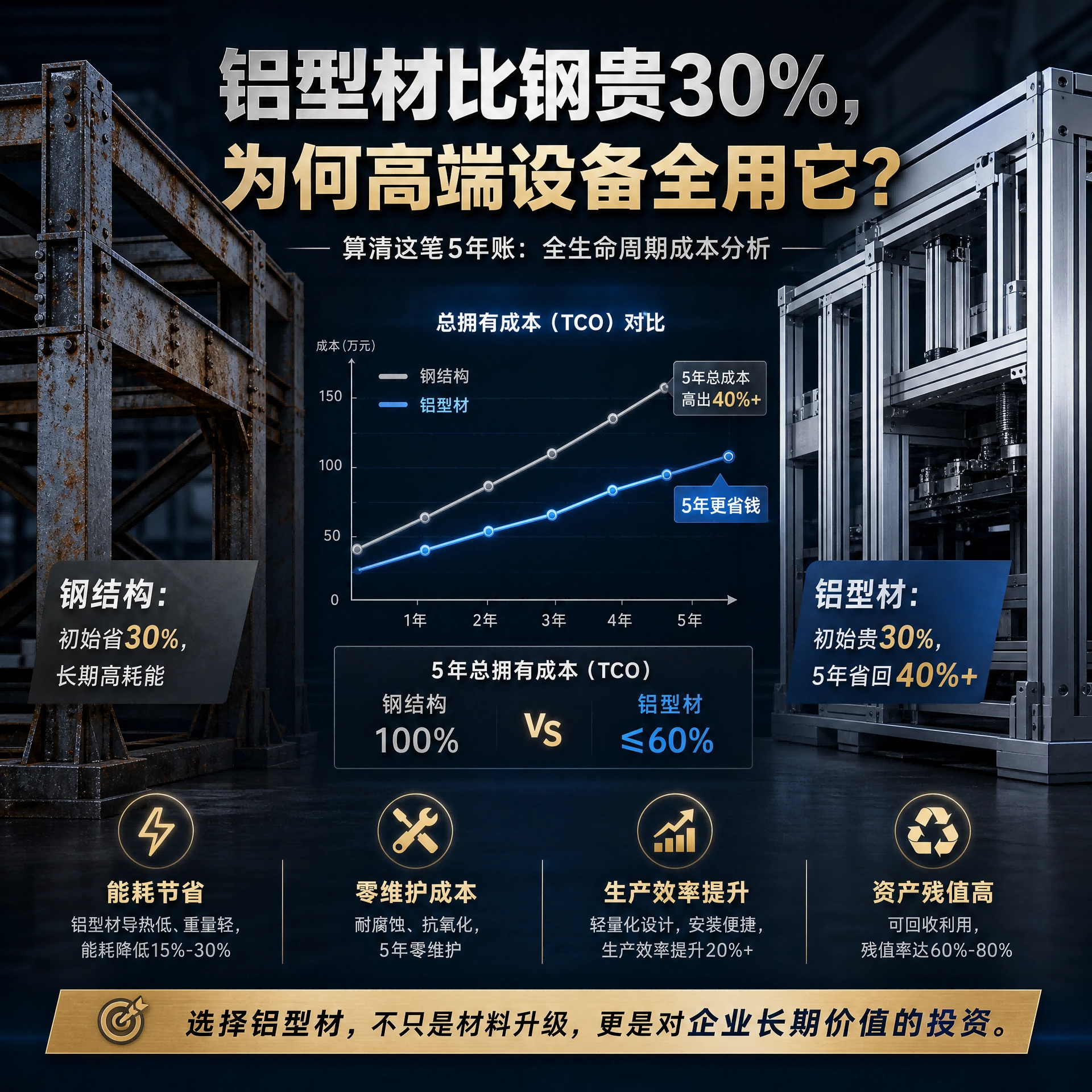 铝型材比钢贵30%,为何高端设备全用它?算笔5年账