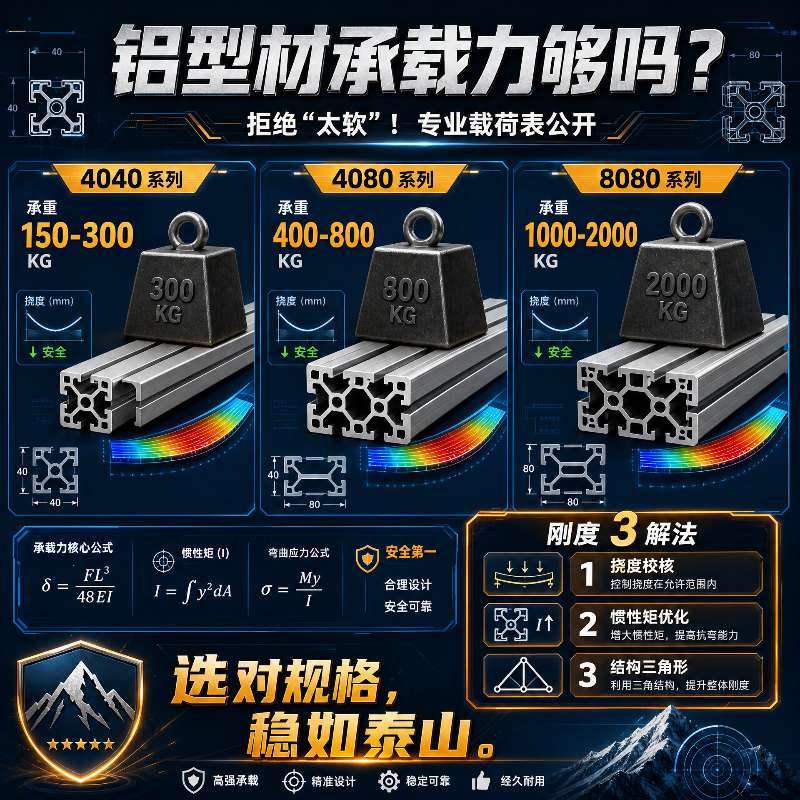 铝型材承载力够吗?会不会"太软"——4040/4080/8080 载荷表 + 刚度 3 解法