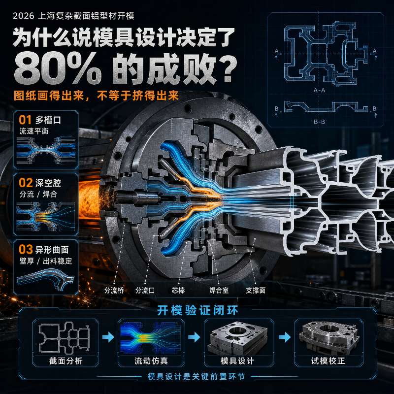 2026上海复杂截面铝型材开模,为什么说模具设计决定了80%的成败?——多槽口、深空腔、异形曲面,图纸画得出来不等于挤得出来
