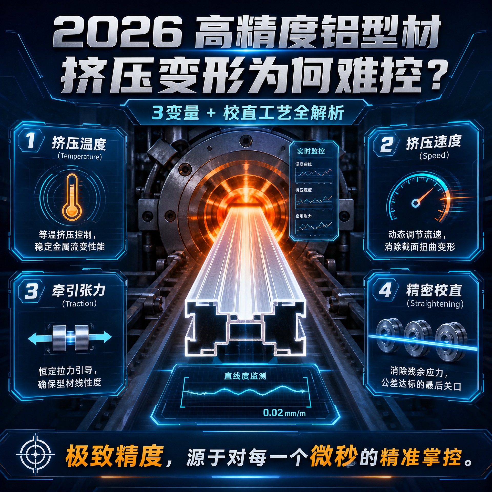 2026高精度铝型材挤压变形控制：温度／速度／牵引3变量＋校直工艺全解