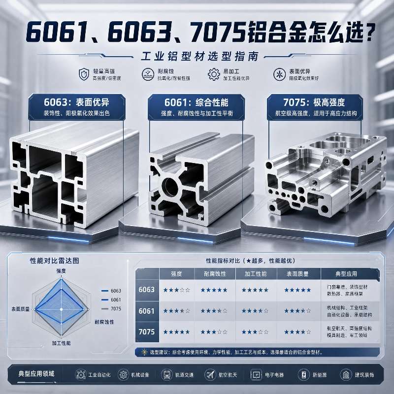 6061、6063、7075铝合金怎么选?工业铝型材选型指南
